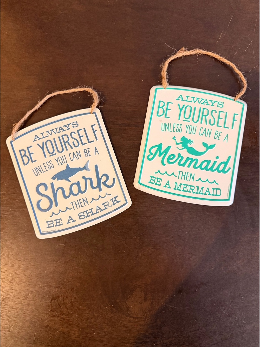Open Road Brands Mermaid Shark Wall Signs Set of 2 Beach Coastal Decor 8.25x5.5